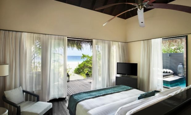 Outrigger maldives beach pool villa bedroom