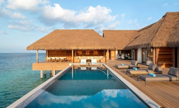 Two and three bedroom reef overwater villa pool 840x840